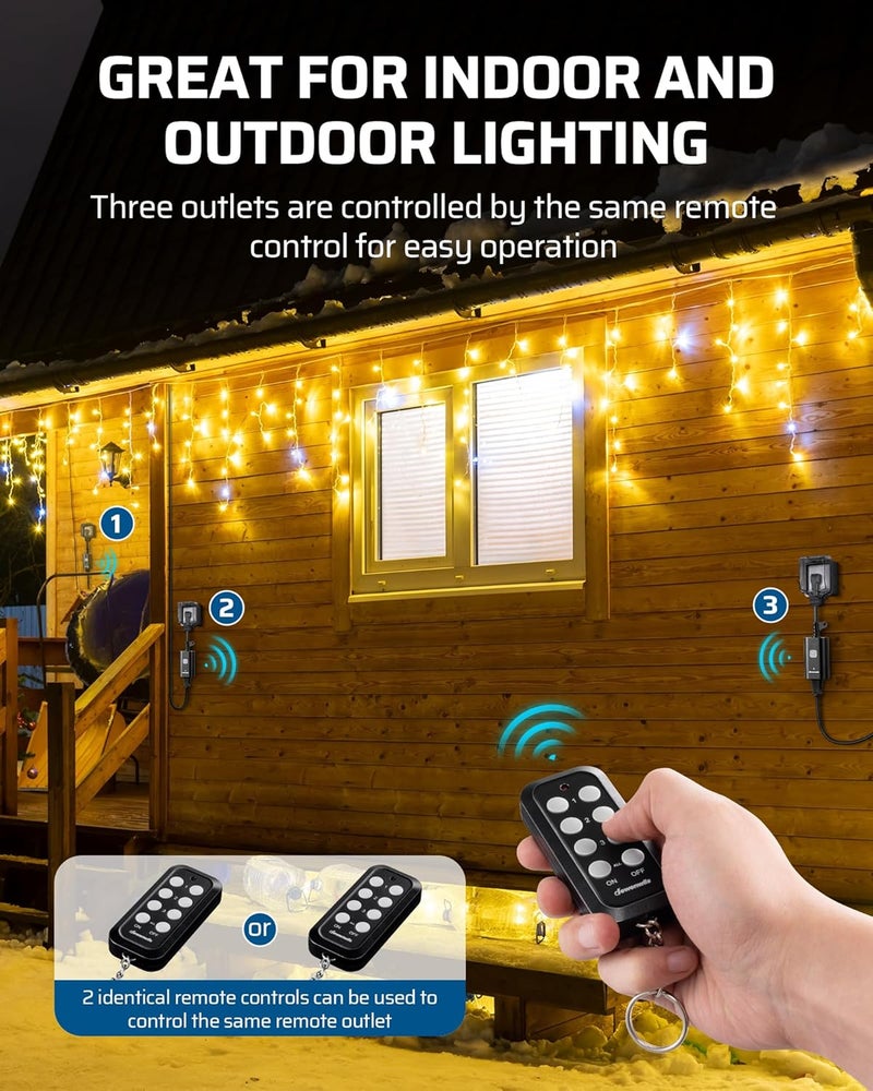 DEWENWILS Outdoor Remote Control Outlet for Christmas Decor, Weatherproof Heavy Duty 15A Wireless Remote Control Switch, 100FT Control Range, 2 Remotes & 3 Outlets (Battery Included) - Image 5